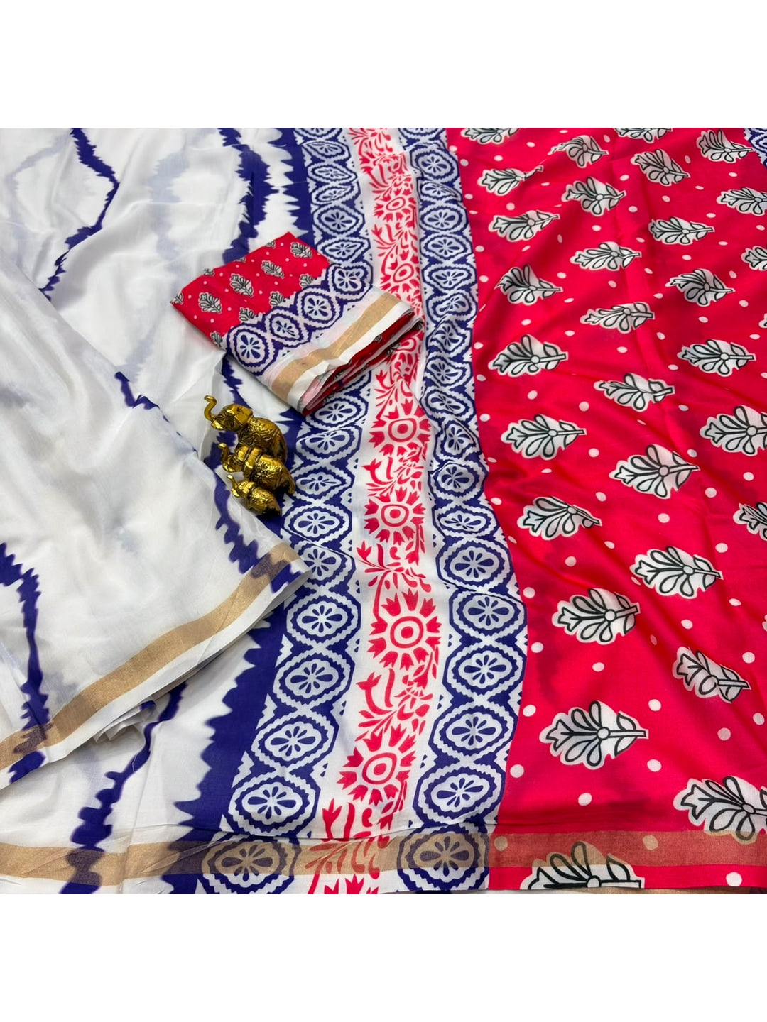 Peachmode Blue Leheriya Kalamkari Mul Cotton Saree - Image 4