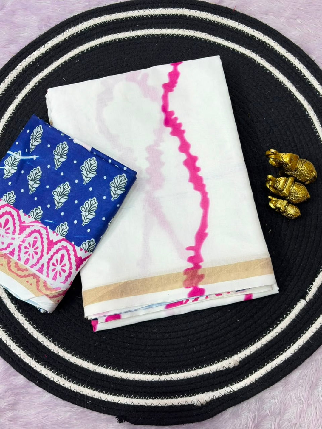 Peachmode Pink Leheriya Kalamkari Mul Cotton Saree - Image 2