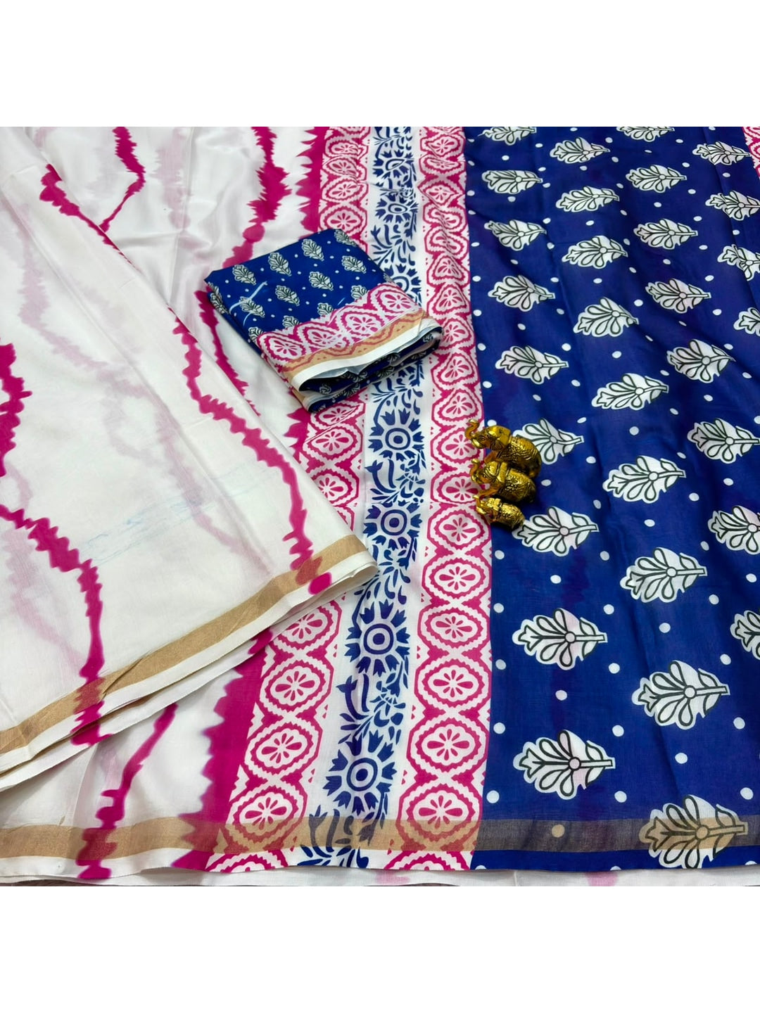 Peachmode Pink Leheriya Kalamkari Mul Cotton Saree - Image 3