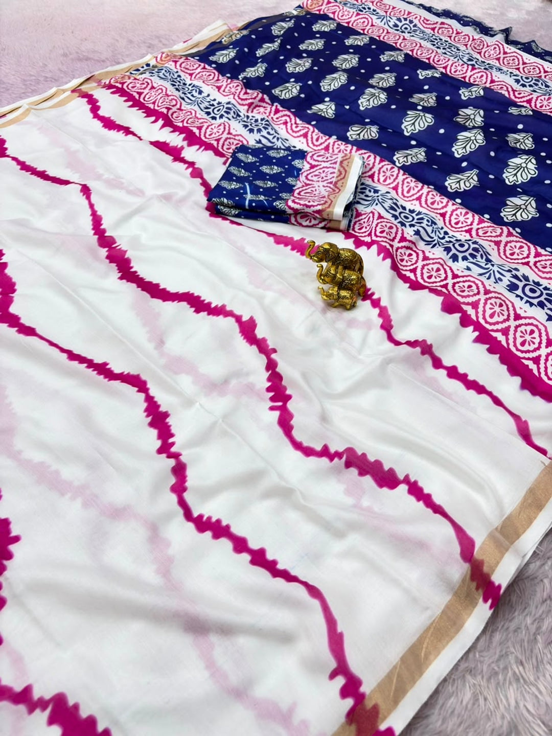 Peachmode Pink Leheriya Kalamkari Mul Cotton Saree - Image 4