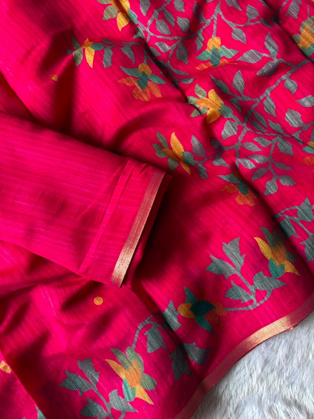 Peachmode Pink Woven Floral Cotton Silk Saree - Image 3