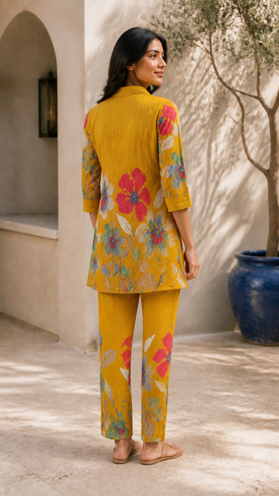Peachmode Mustard Rayon Floral Printed Co-ord Set - Image 4