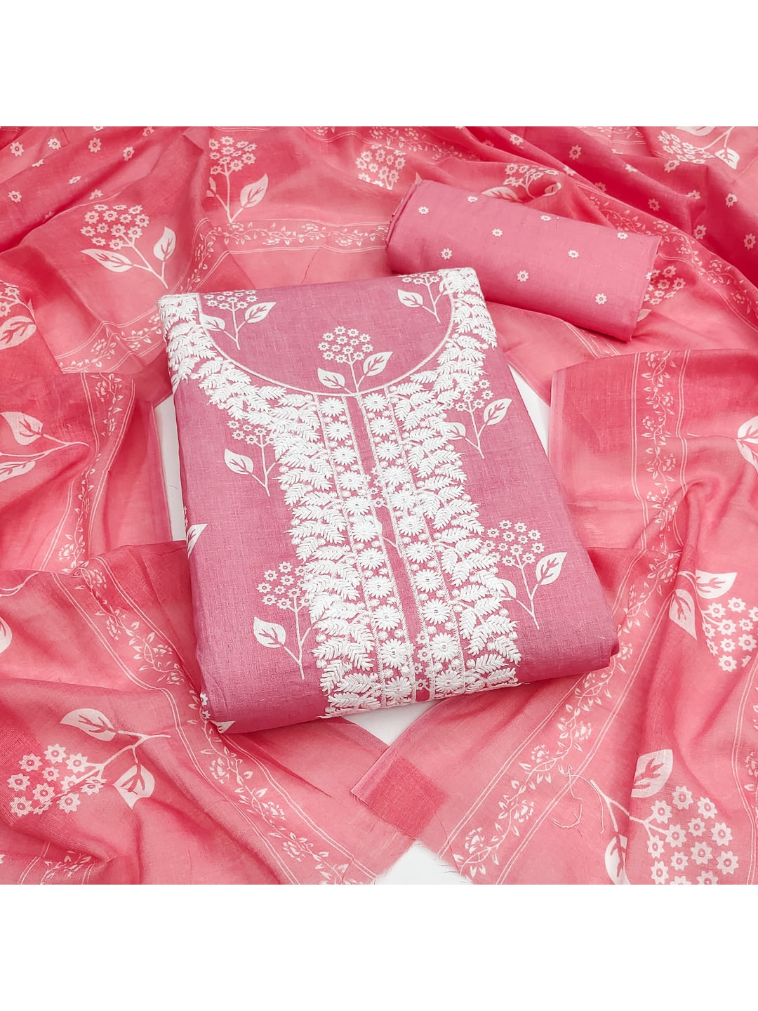 Peachmode Rose Floral Unstitched Dress Material - Image 1