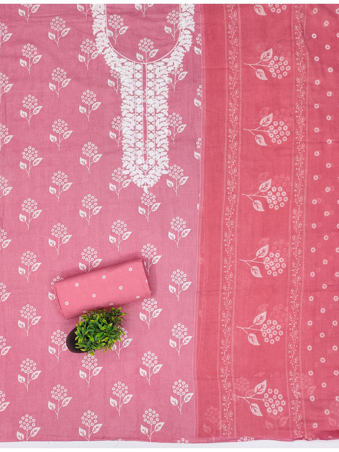 Peachmode Rose Floral Unstitched Dress Material - Image 3