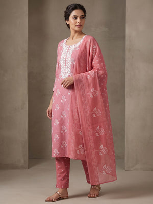 Peachmode Rose Floral Unstitched Dress Material - Image 2