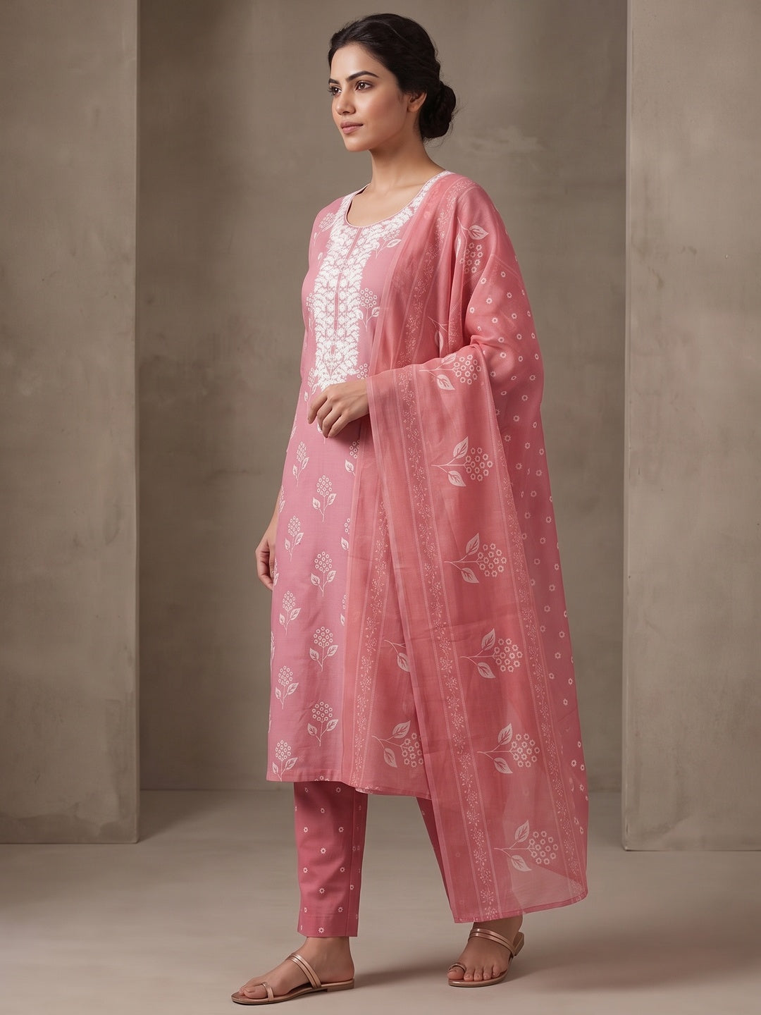 Peachmode Rose Floral Unstitched Dress Material - Image 5