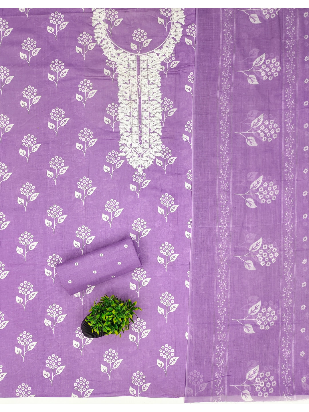 Peachmode Lavender Floral Unstitched Dress Material - Image 3