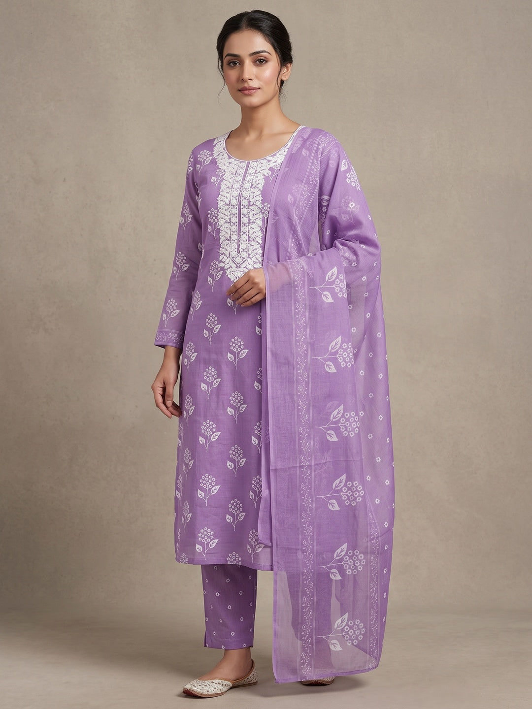 Peachmode Lavender Floral Unstitched Dress Material - Image 2