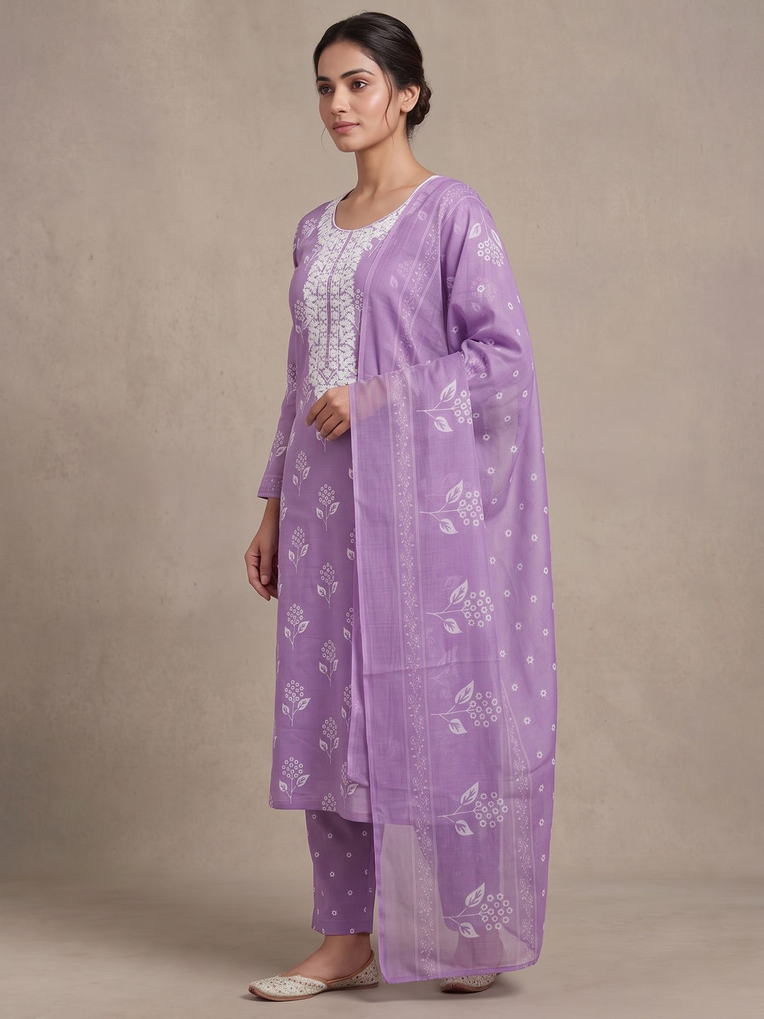 Peachmode Lavender Floral Unstitched Dress Material - Image 5