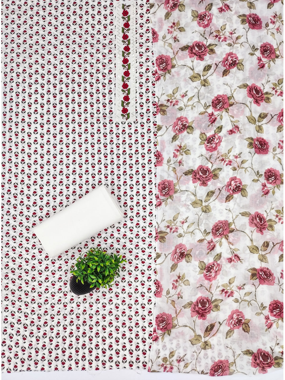 Peachmode White Floral Unstitched Dress Material - Image 3