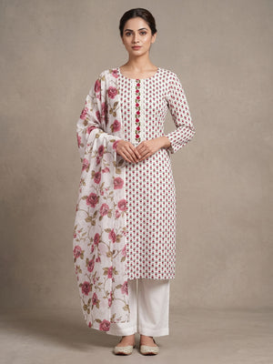 Peachmode White Floral Unstitched Dress Material - Image 2