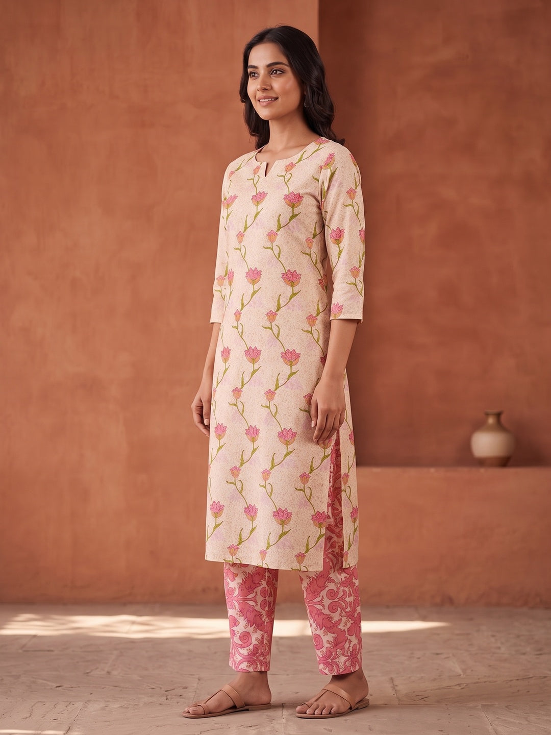 Peachmode Rose Floral Two-Piece Unstitched Dress Material - Image 4
