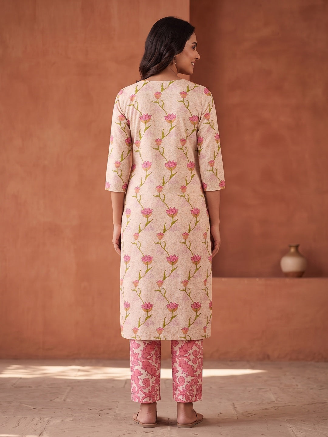 Peachmode Rose Floral Two-Piece Unstitched Dress Material - Image 5