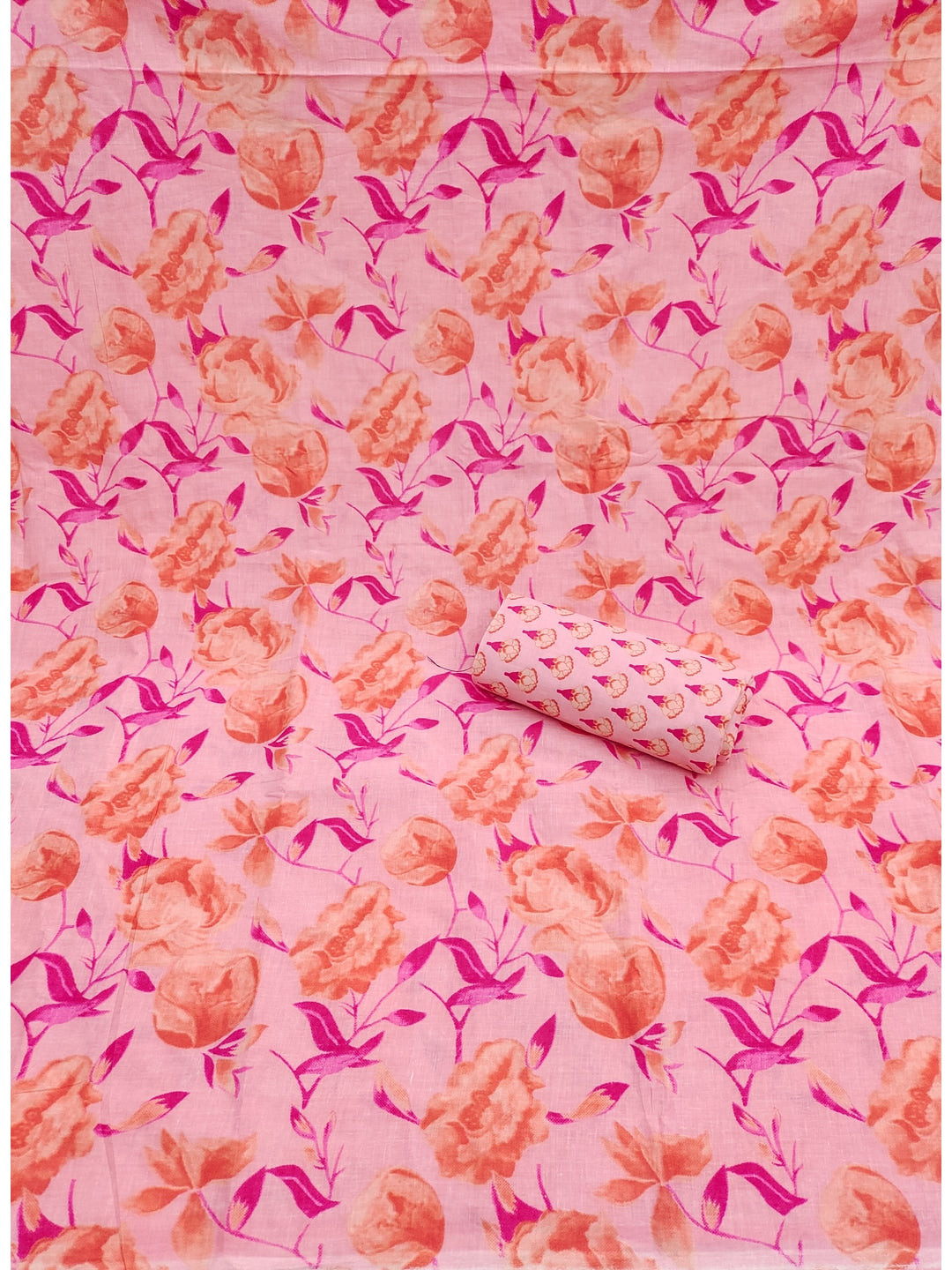 Peachmode Pink Rose Floral Two-Piece Unstitched Dress Material - Image 3
