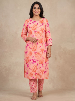 Peachmode Pink Rose Floral Two-Piece Unstitched Dress Material - Image 2
