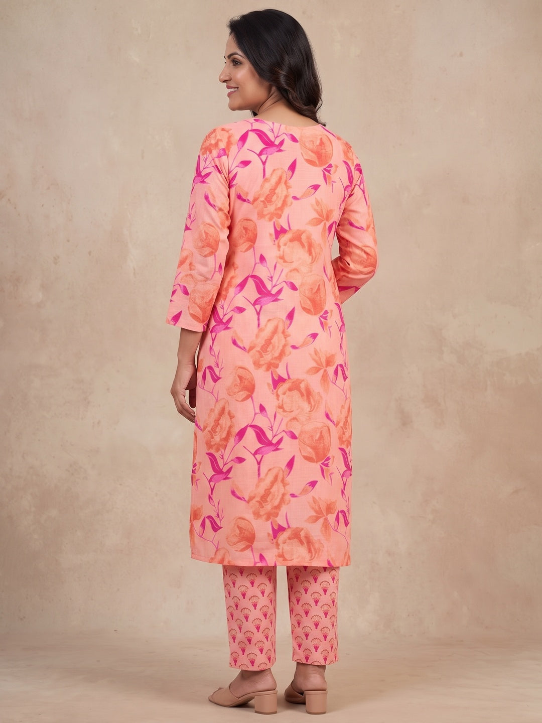 Peachmode Pink Rose Floral Two-Piece Unstitched Dress Material - Image 5