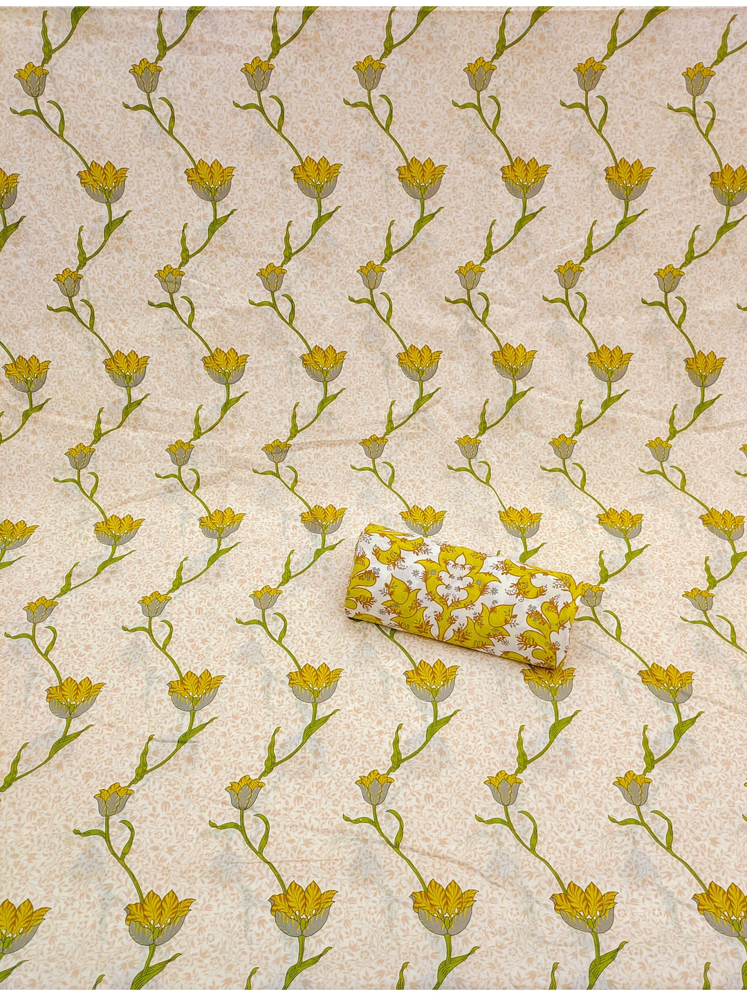 Peachmode Mustard Floral Two-Piece Unstitched Dress Material - Image 3
