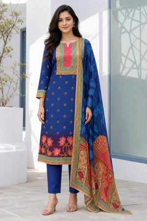 Peachmode Royal Blue Muslin Floral Embroidered Salwar Suit - Image 2