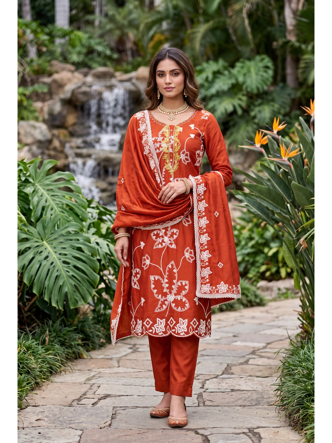 Peachmode Rust Unstitched Dress Material - Image 3