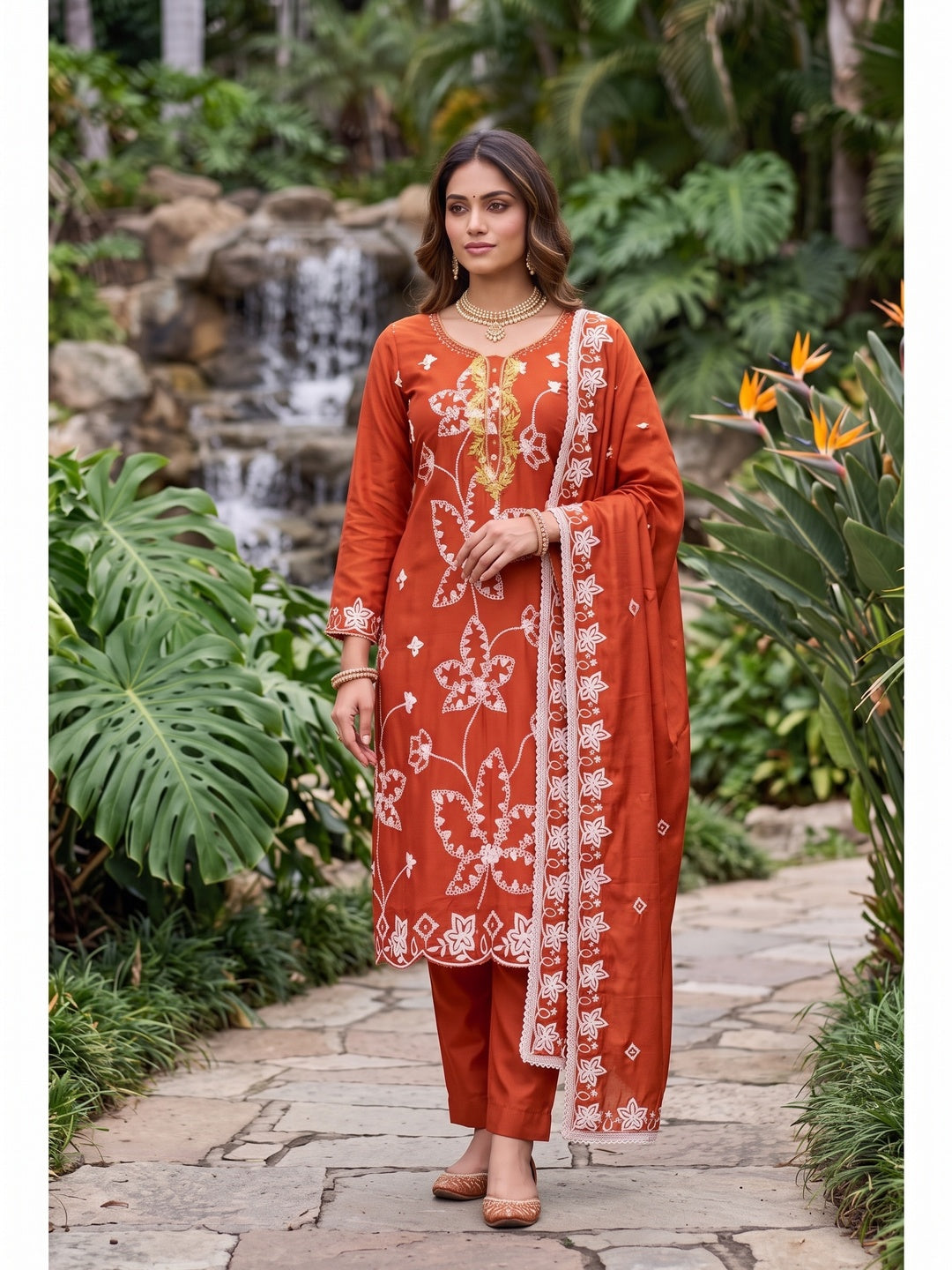 Peachmode Rust Unstitched Dress Material - Image 2