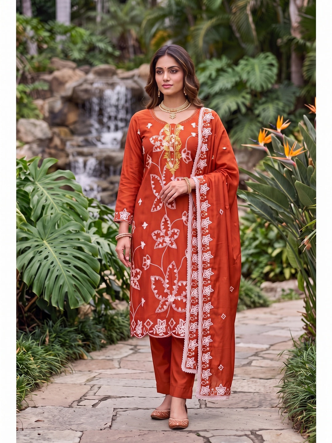 Peachmode Rust Unstitched Dress Material - Image 4