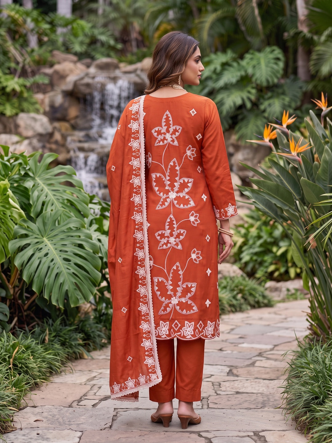 Peachmode Rust Unstitched Dress Material - Image 5