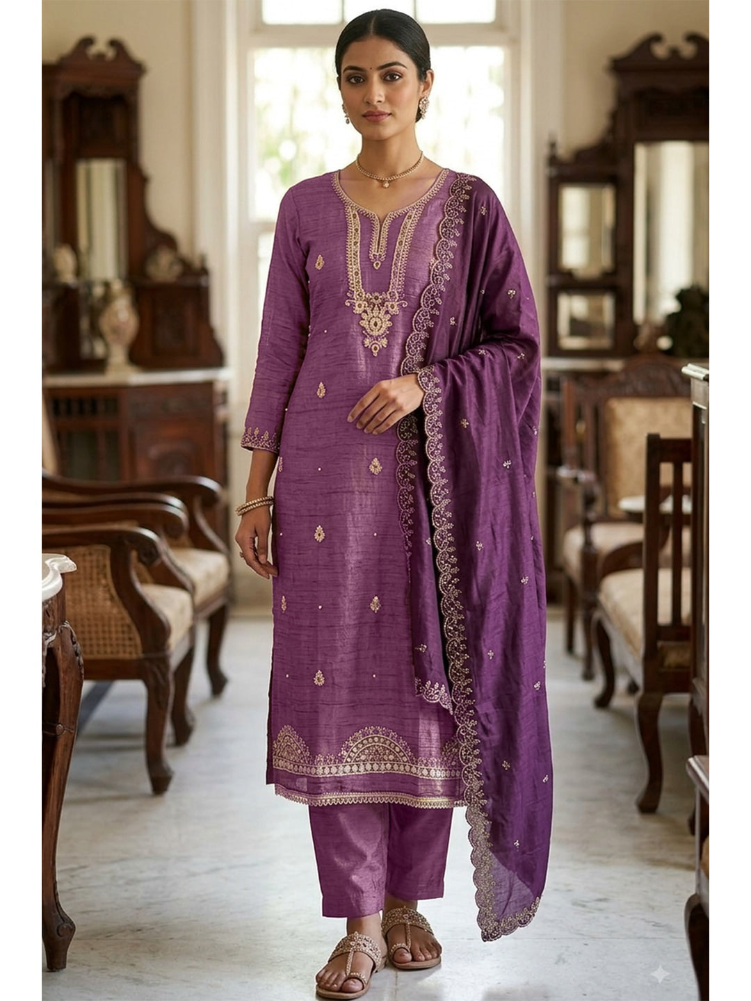 Peachmode Purple Unstitched Dress Material - Image 3