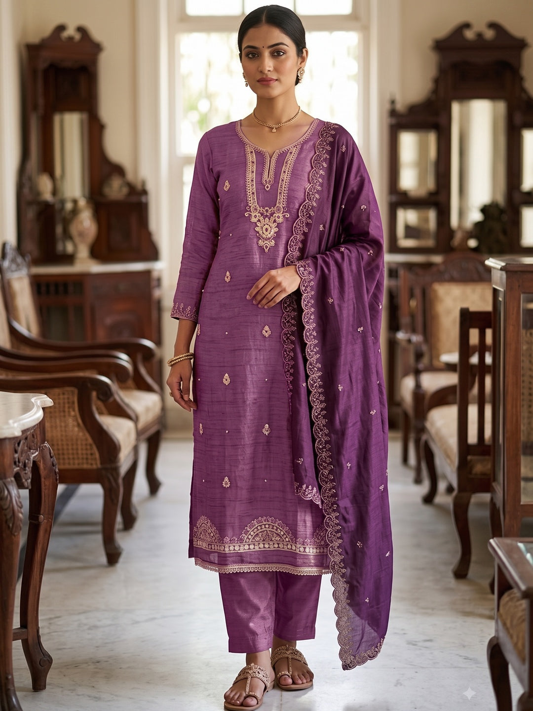 Peachmode Purple Unstitched Dress Material - Image 2