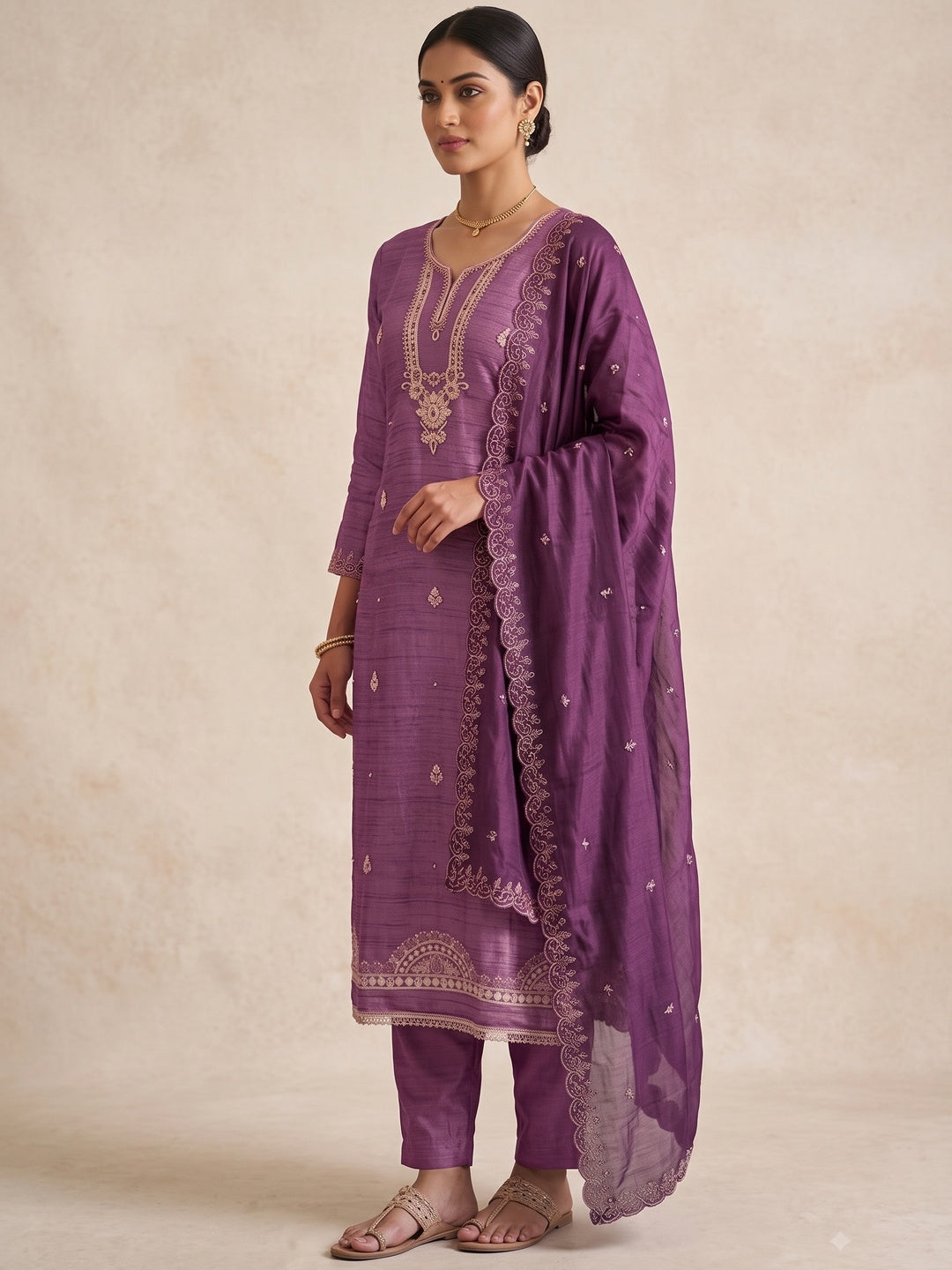Peachmode Purple Unstitched Dress Material - Image 4