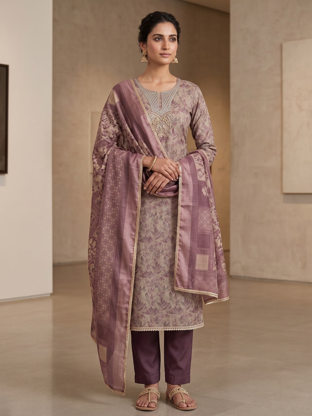 Peachmode Purple Unstitched Dress Material - Image 2