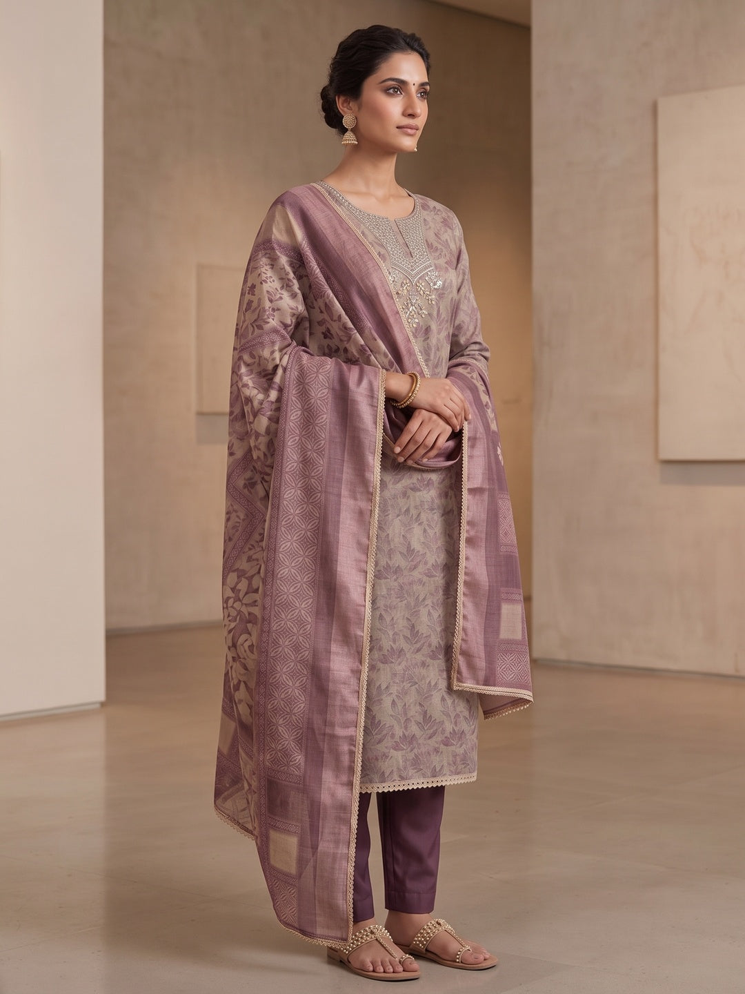 Peachmode Purple Unstitched Dress Material - Image 4