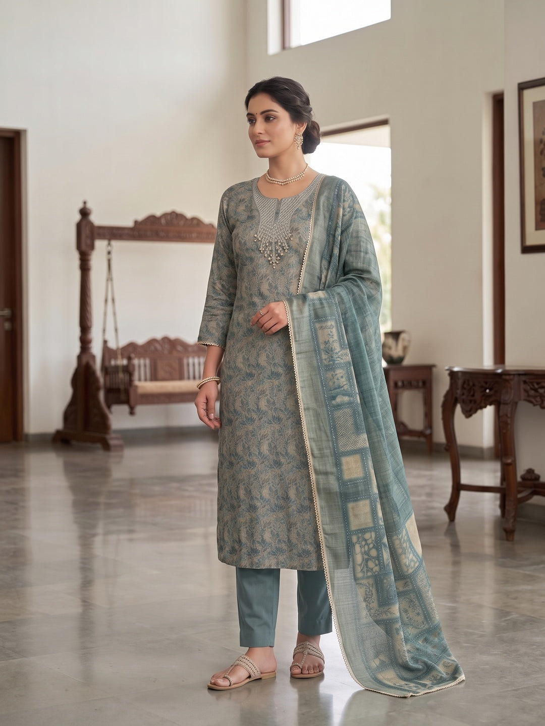 Peachmode Blue Unstitched Dress Material - Image 4