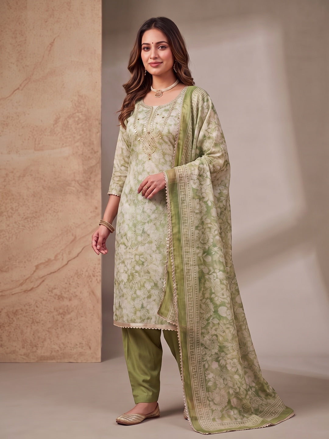 Peachmode Green Unstitched Dress Material - Image 4