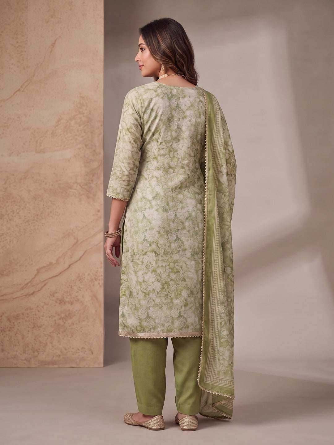 Peachmode Green Unstitched Dress Material - Image 5