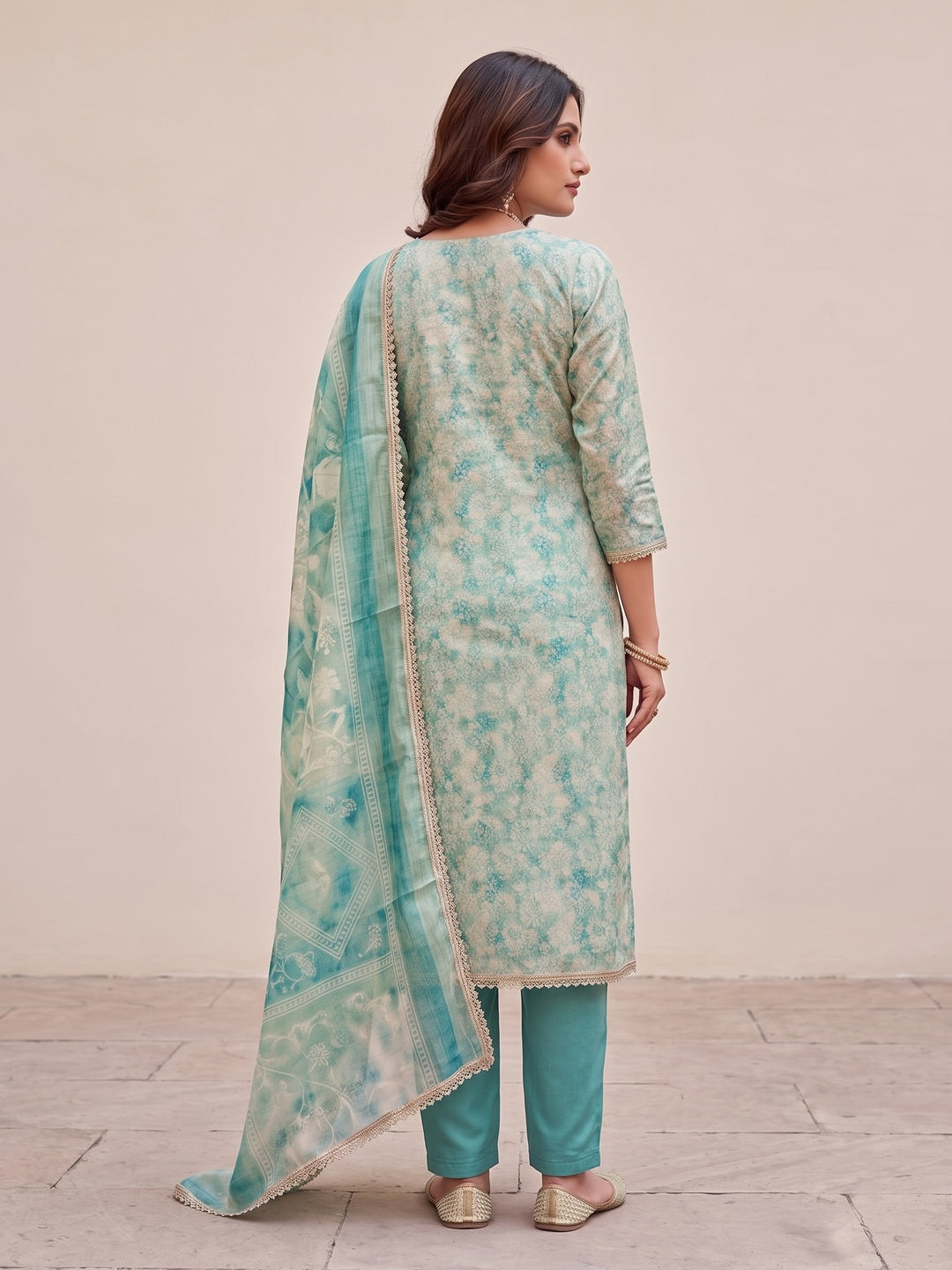 Peachmode Turquoise Unstitched Dress Material - Image 5
