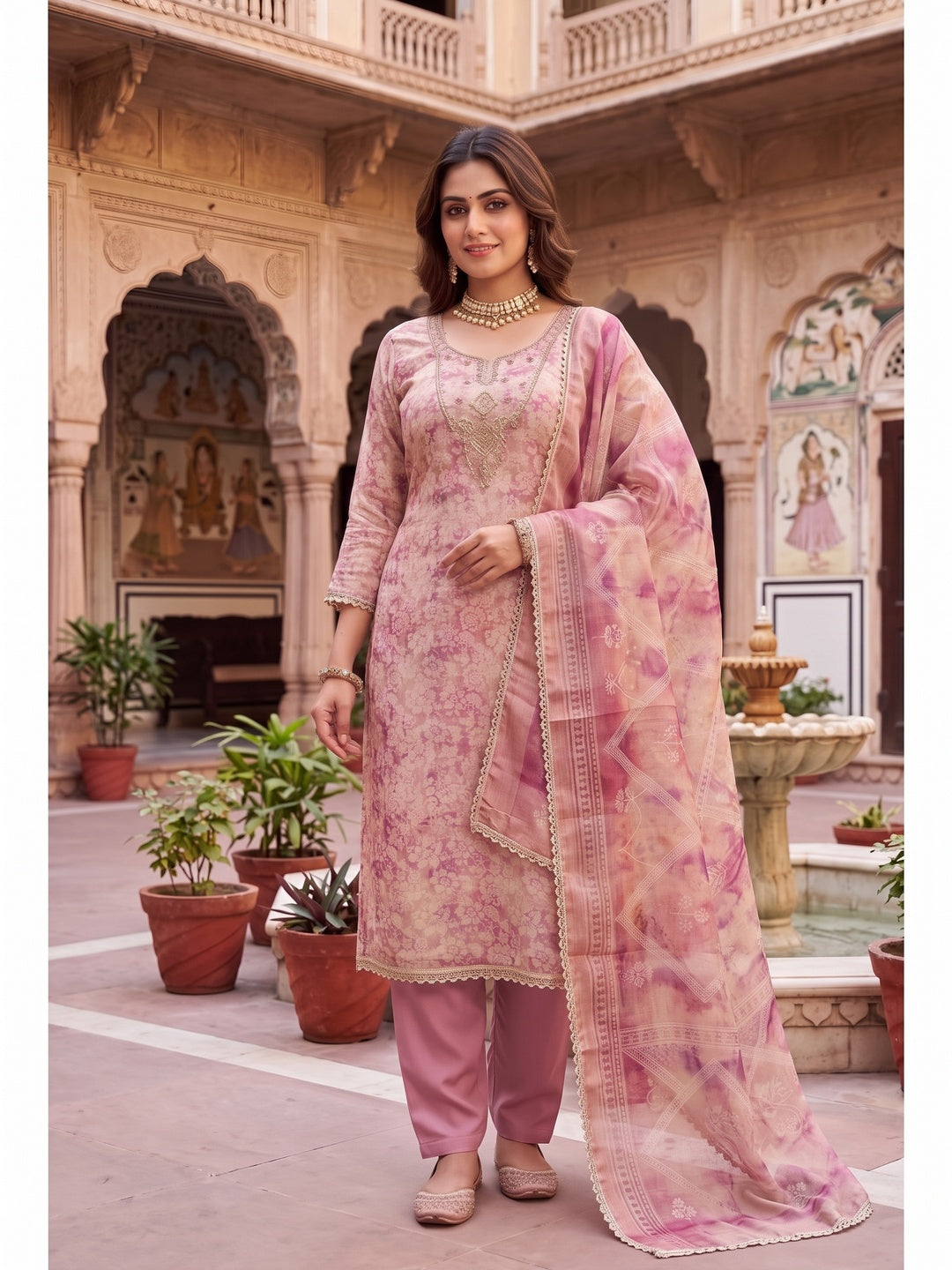Peachmode Mauve Unstitched Dress Material - Image 2