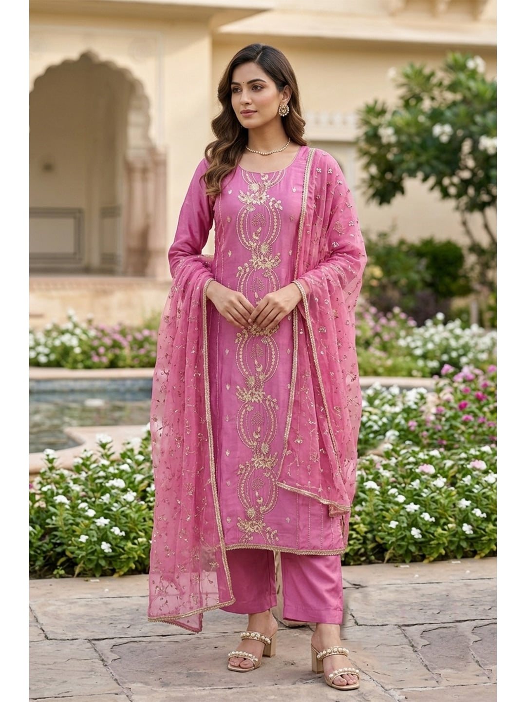 Peachmode Pink Unstitched Dress Material - Image 3