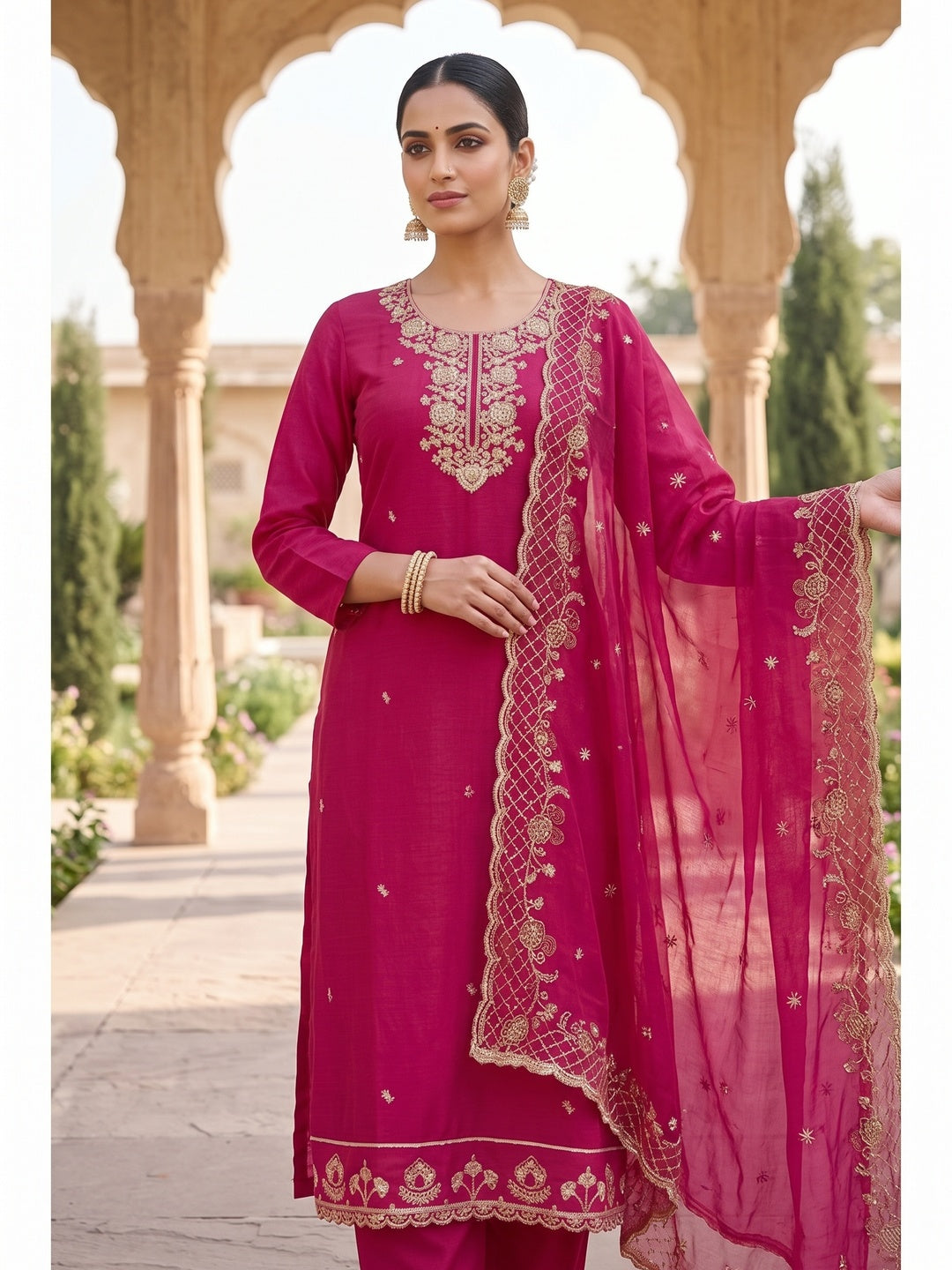 Peachmode Pink Unstitched Dress Material - Image 2