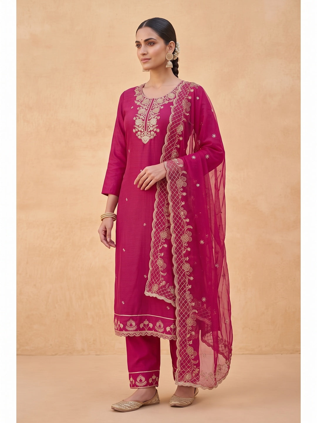 Peachmode Pink Unstitched Dress Material - Image 4