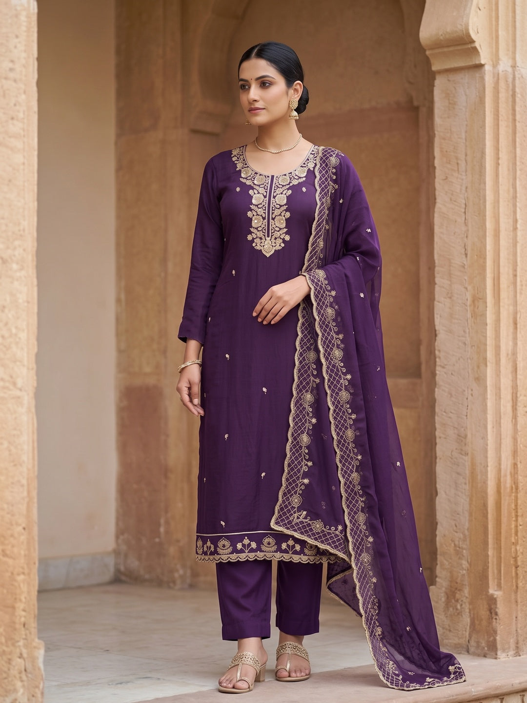 Peachmode Purple Unstitched Dress Material - Image 2