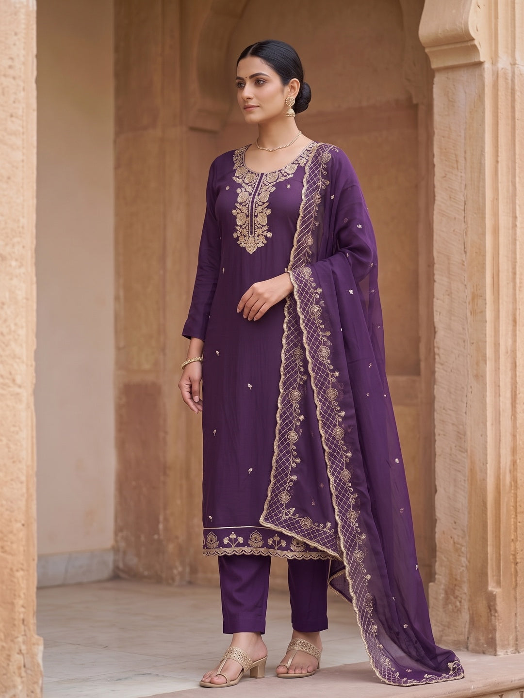 Peachmode Purple Unstitched Dress Material - Image 4