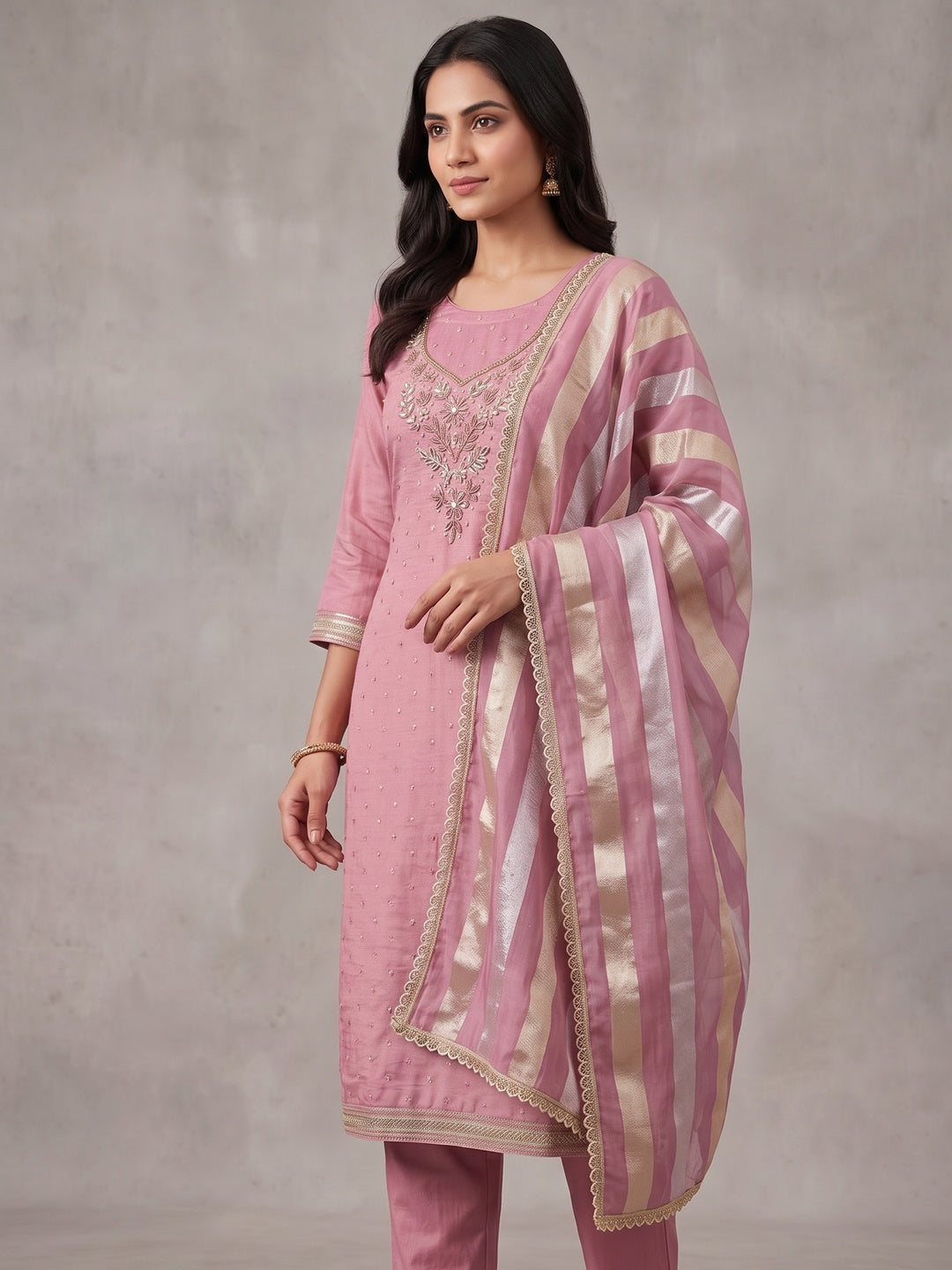 Peachmode Pink Unstitched Dress Material - Image 4