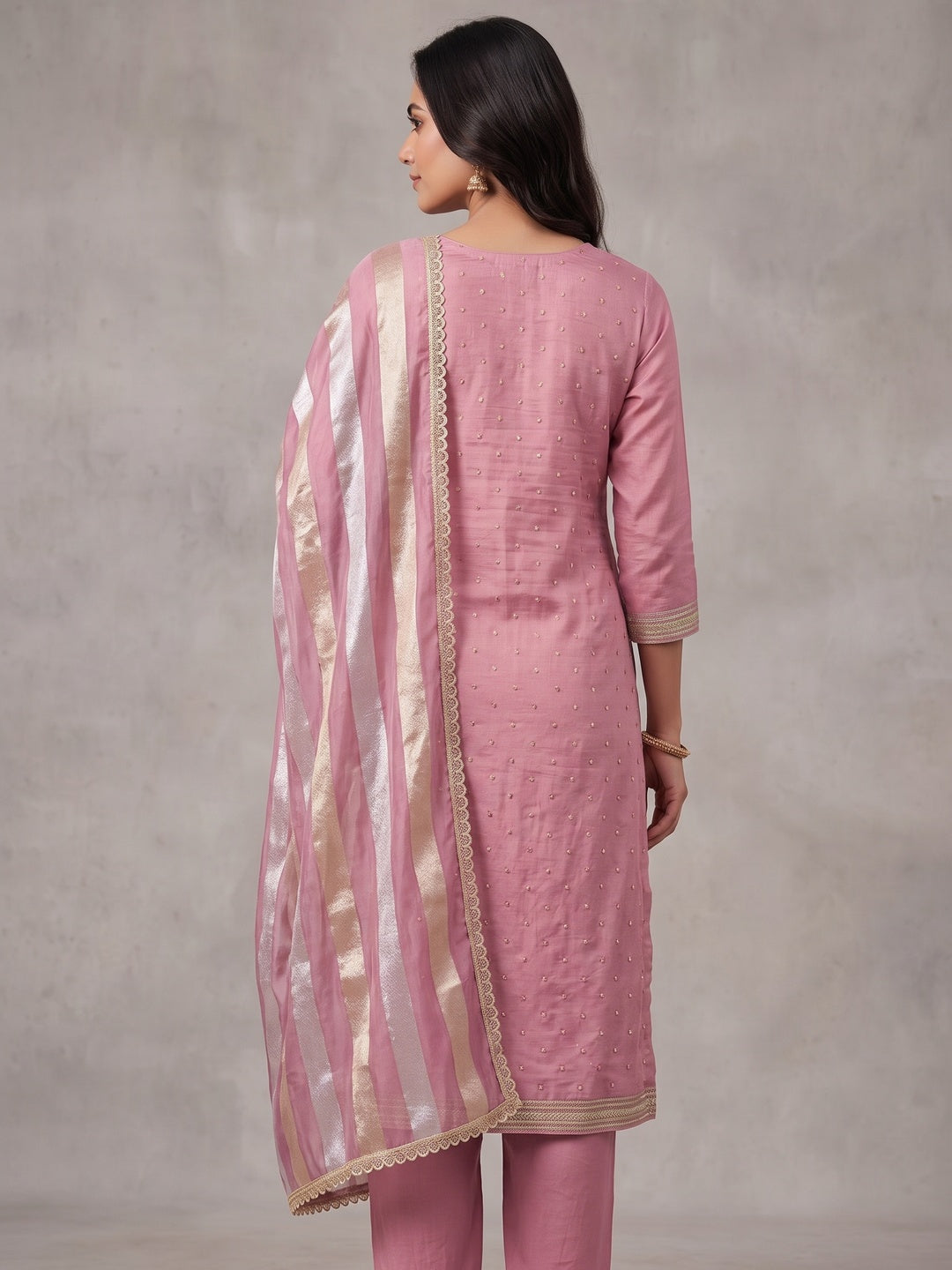 Peachmode Pink Unstitched Dress Material - Image 5