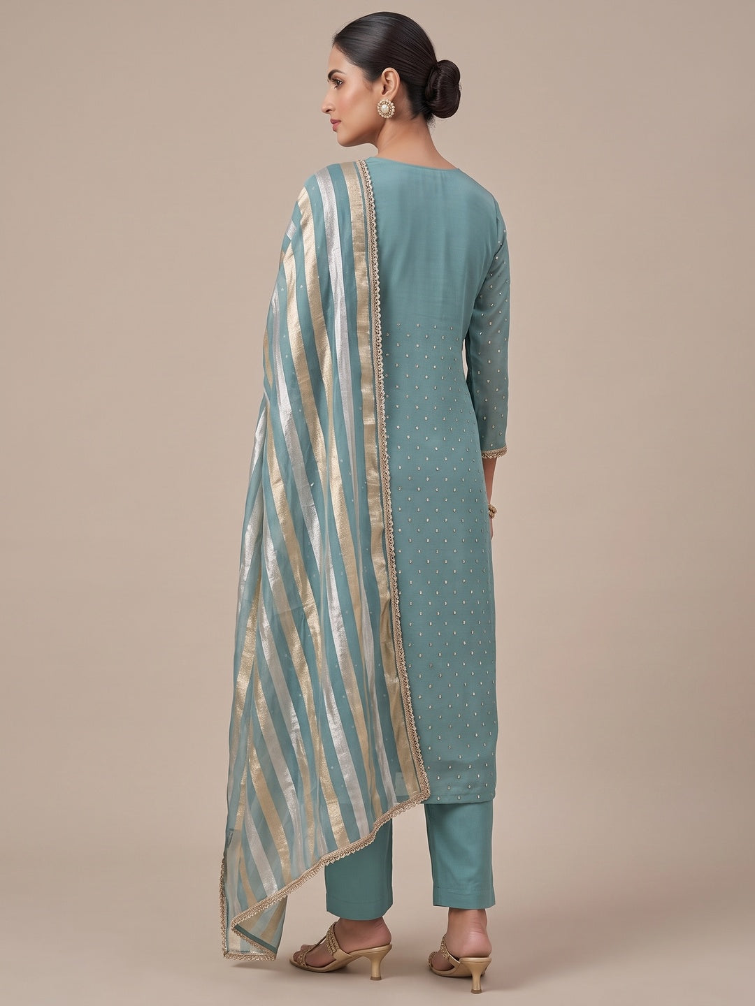 Peachmode Blue Unstitched Dress Material - Image 5