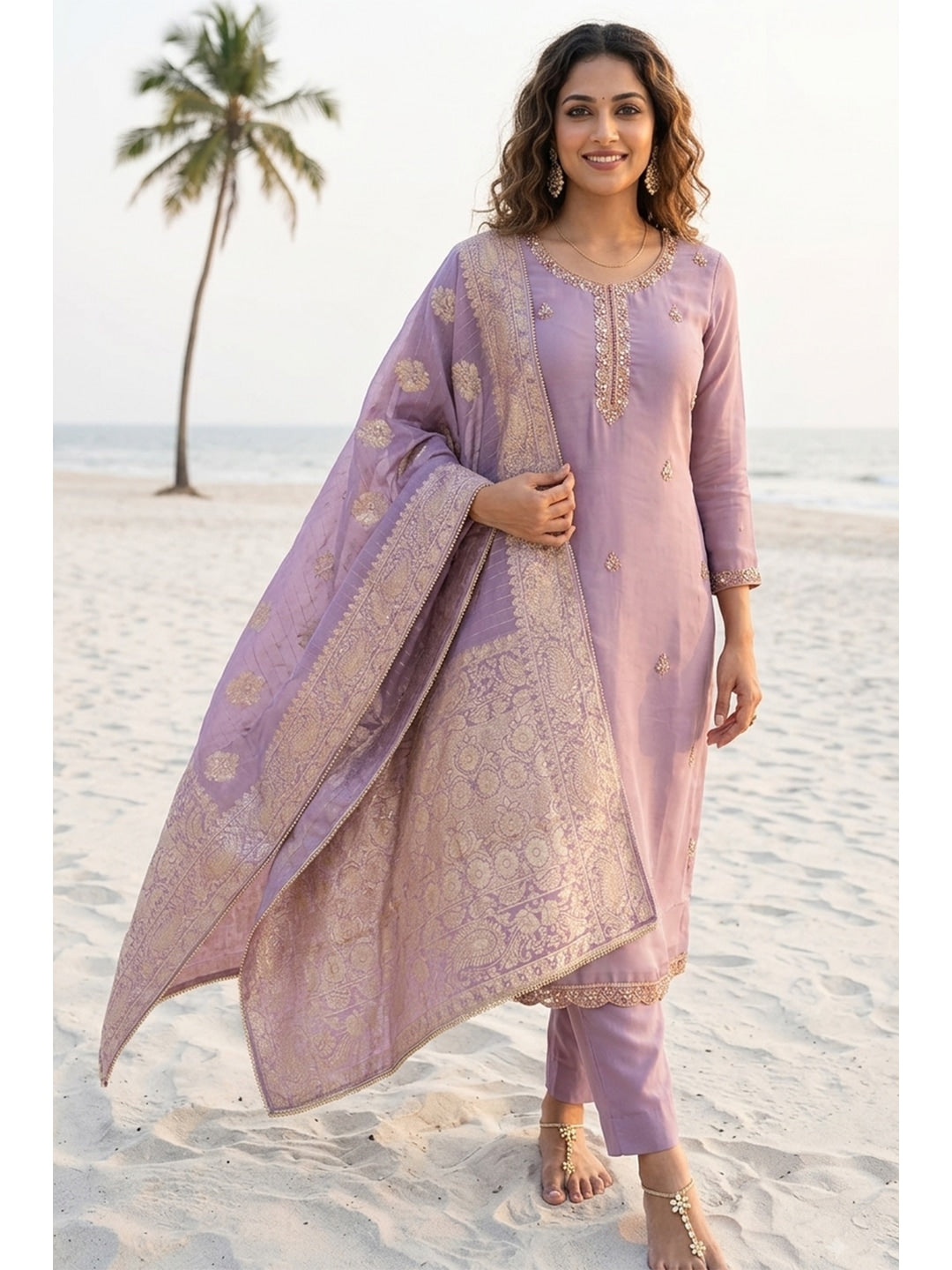 Peachmode Purple Unstitched Dress Material - Image 3
