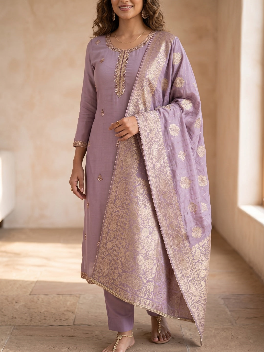 Peachmode Purple Unstitched Dress Material - Image 2