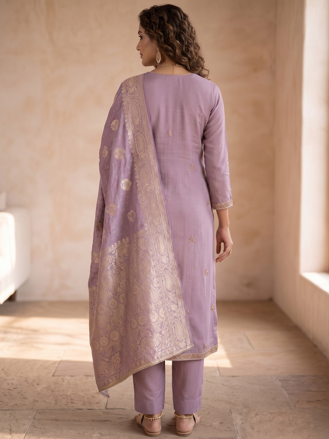 Peachmode Purple Unstitched Dress Material - Image 5