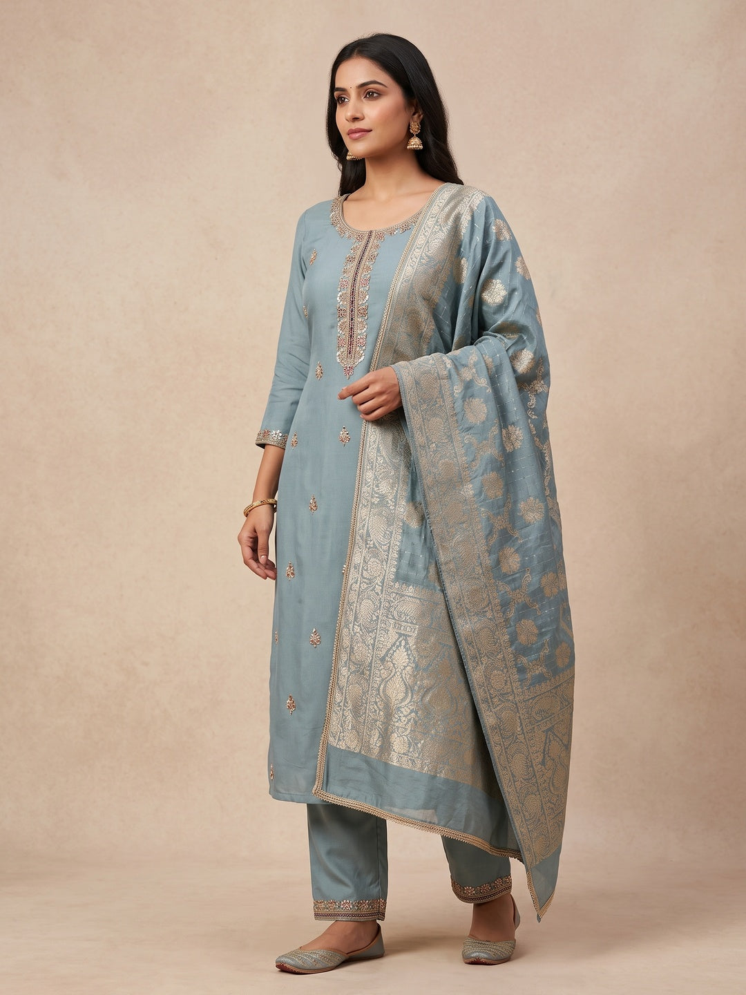 Peachmode Blue Unstitched Dress Material - Image 2