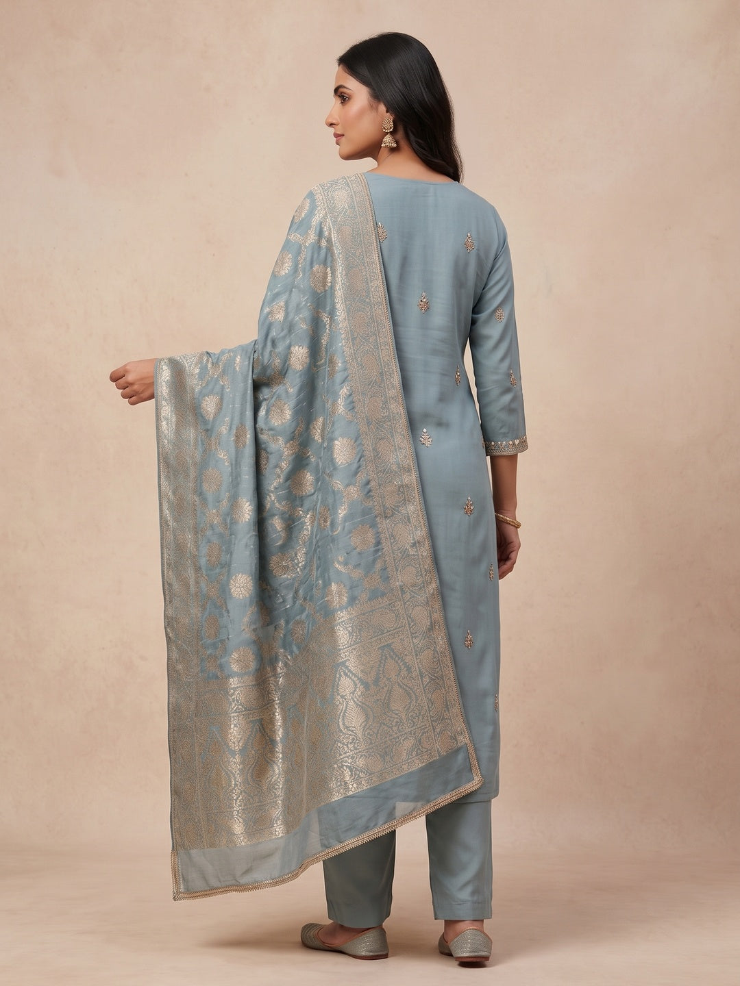 Peachmode Blue Unstitched Dress Material - Image 5