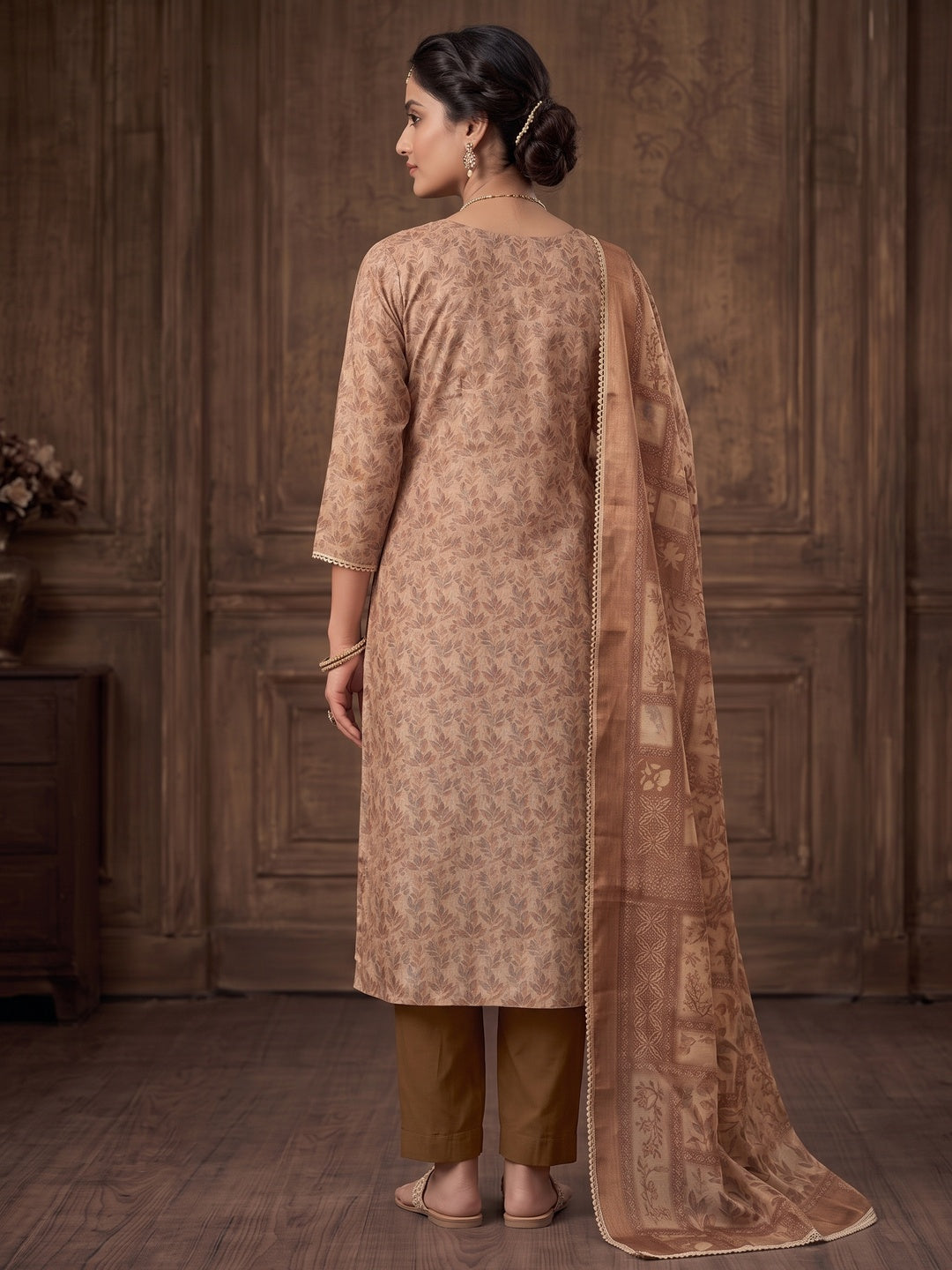 Peachmode Brown Unstitched Dress Material - Image 5